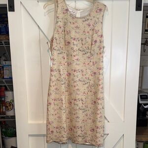 Laurence Kazar Cream Floral Midi Dress with Pink Flowers